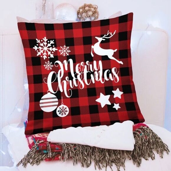 Merry Christmas Holiday Throw Pillow Cover - Picture 3 of 6